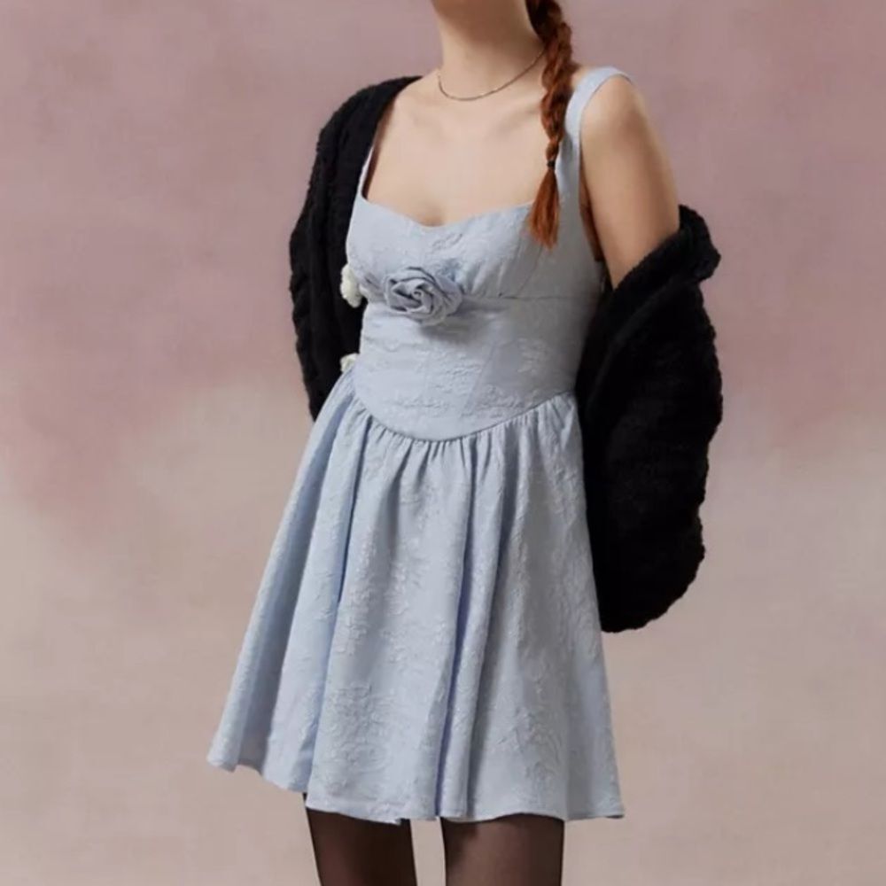 Kimchi Blue Light Blue Textured Mini Dress medium new with tags